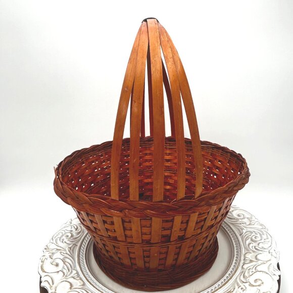 Large Rich Deep Brown Woven Rattan Basket With Braided Rim for Storage Or Decor - Picture 4 of 9